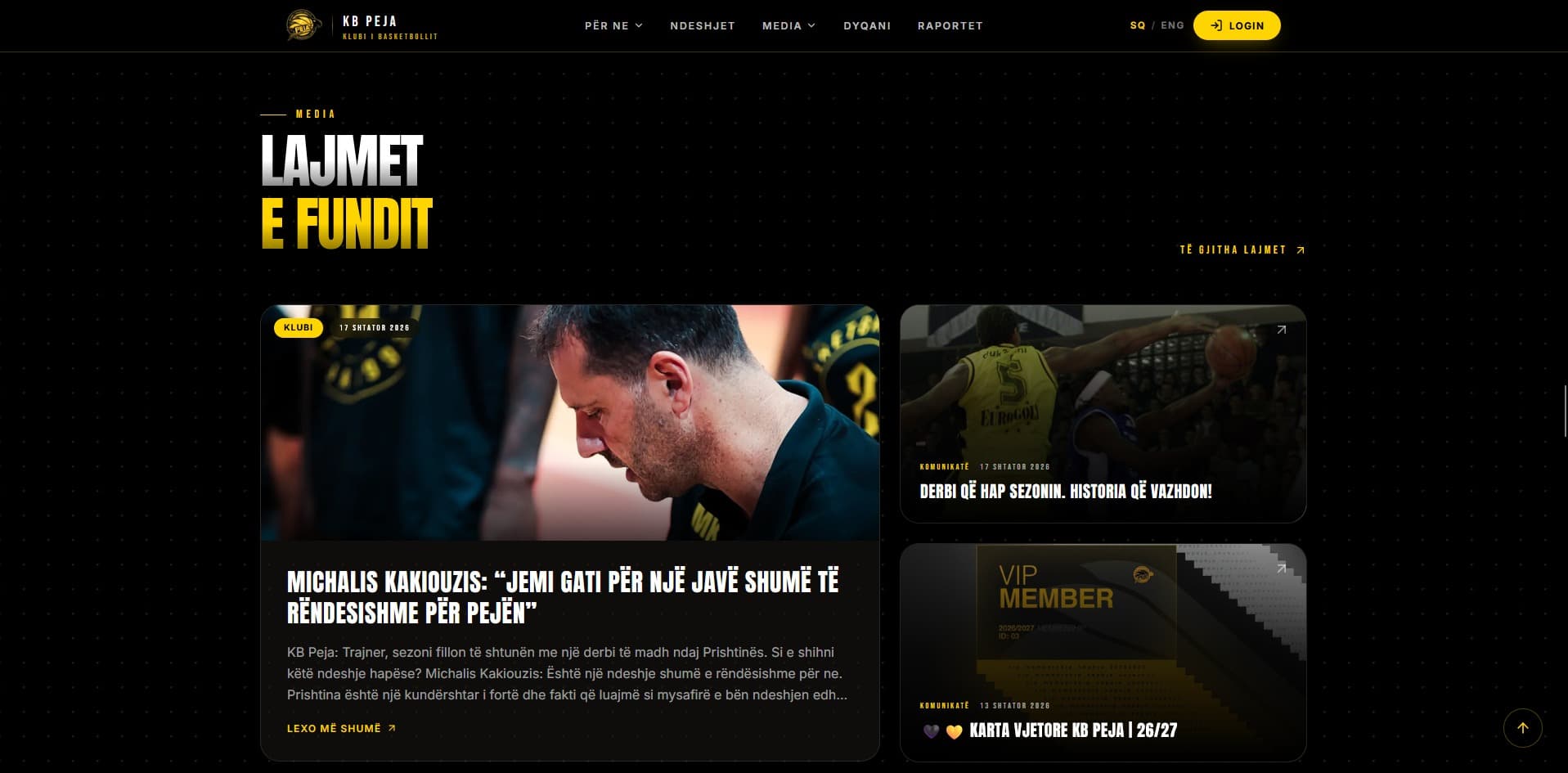 KB Peja's news and media hub showing the latest club stories