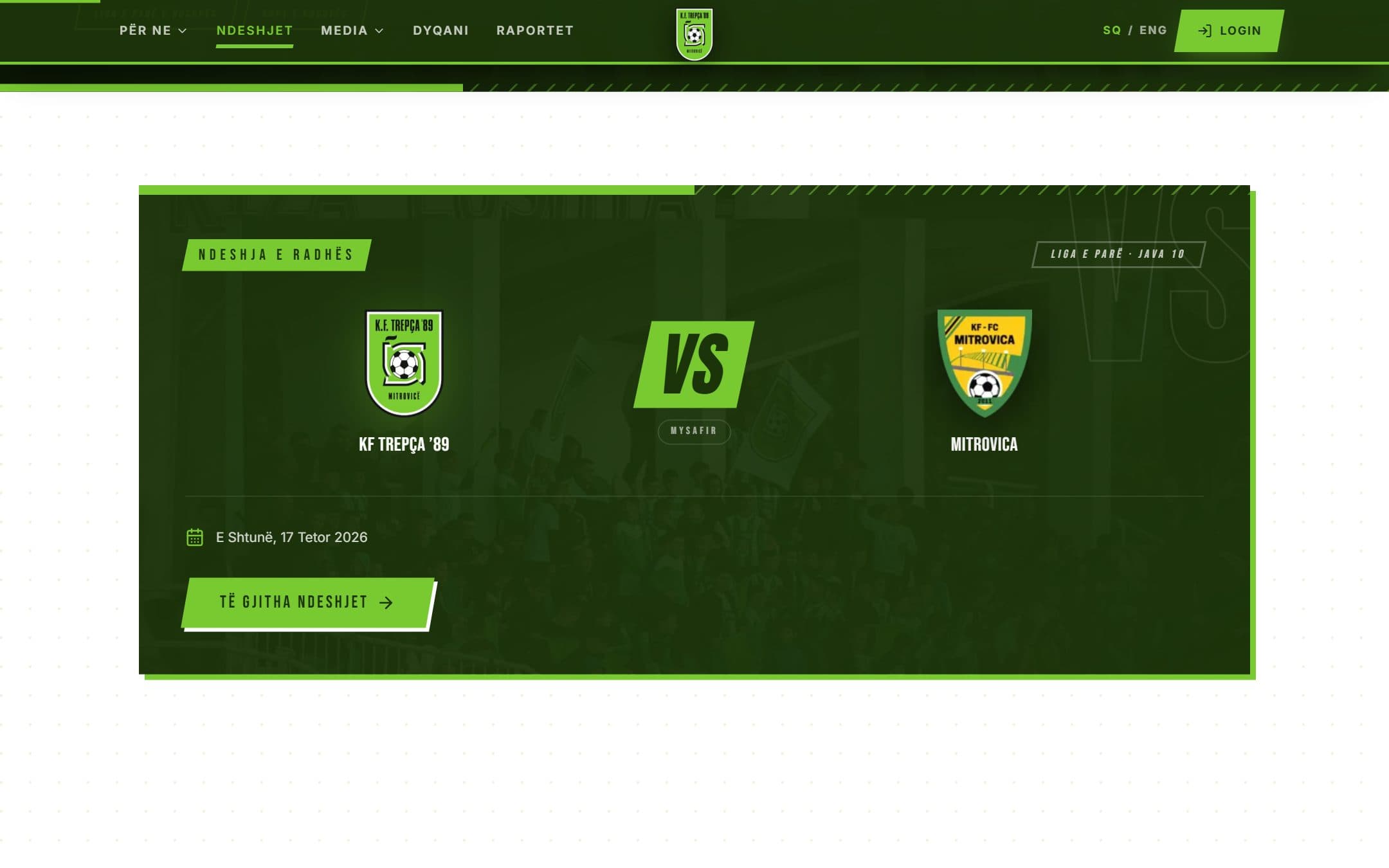 KF Trepça ’89 season-in-numbers statistics page showing league position, wins, draws and goals