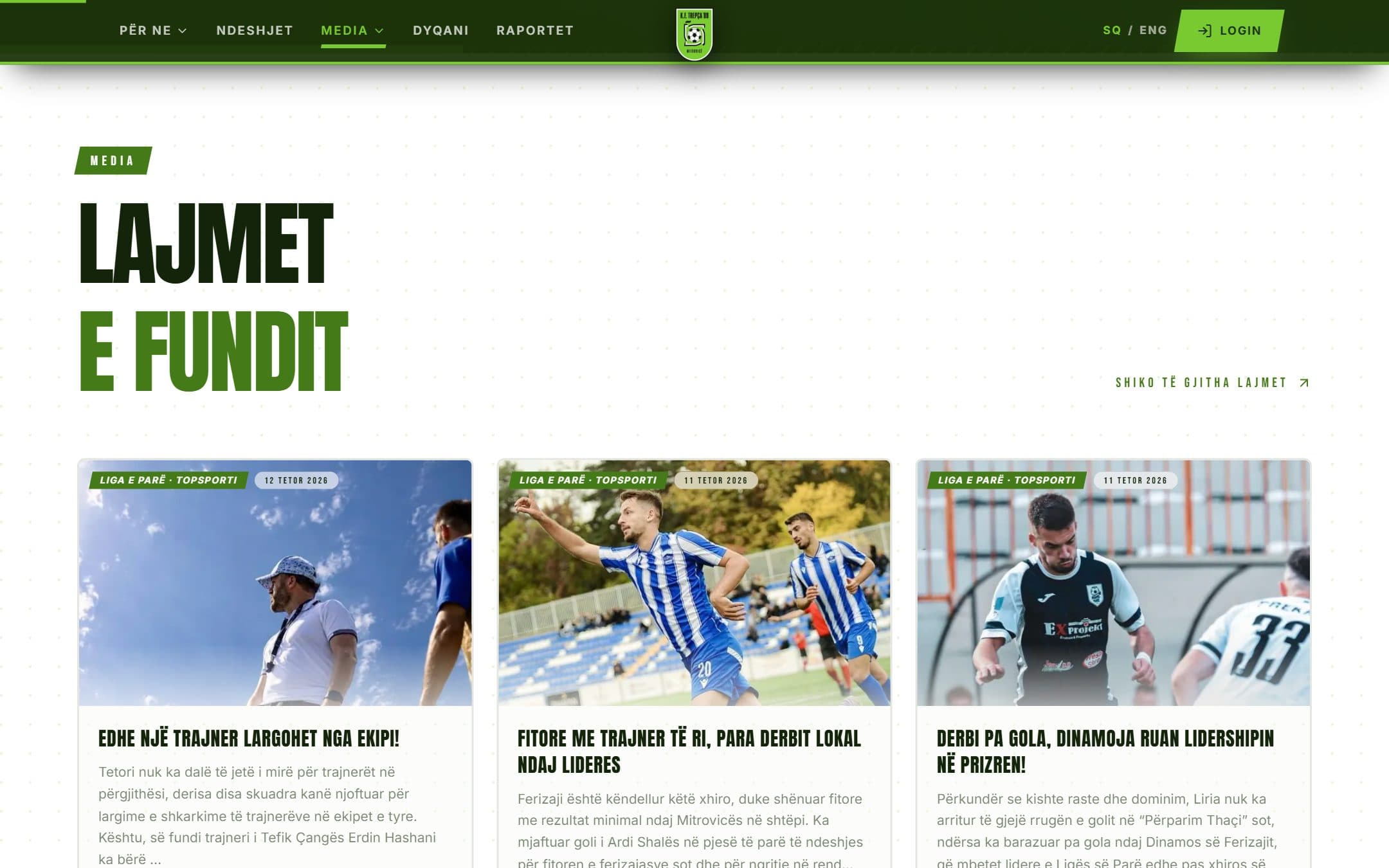 KF Trepça ’89 newsroom with the latest league stories as photo cards