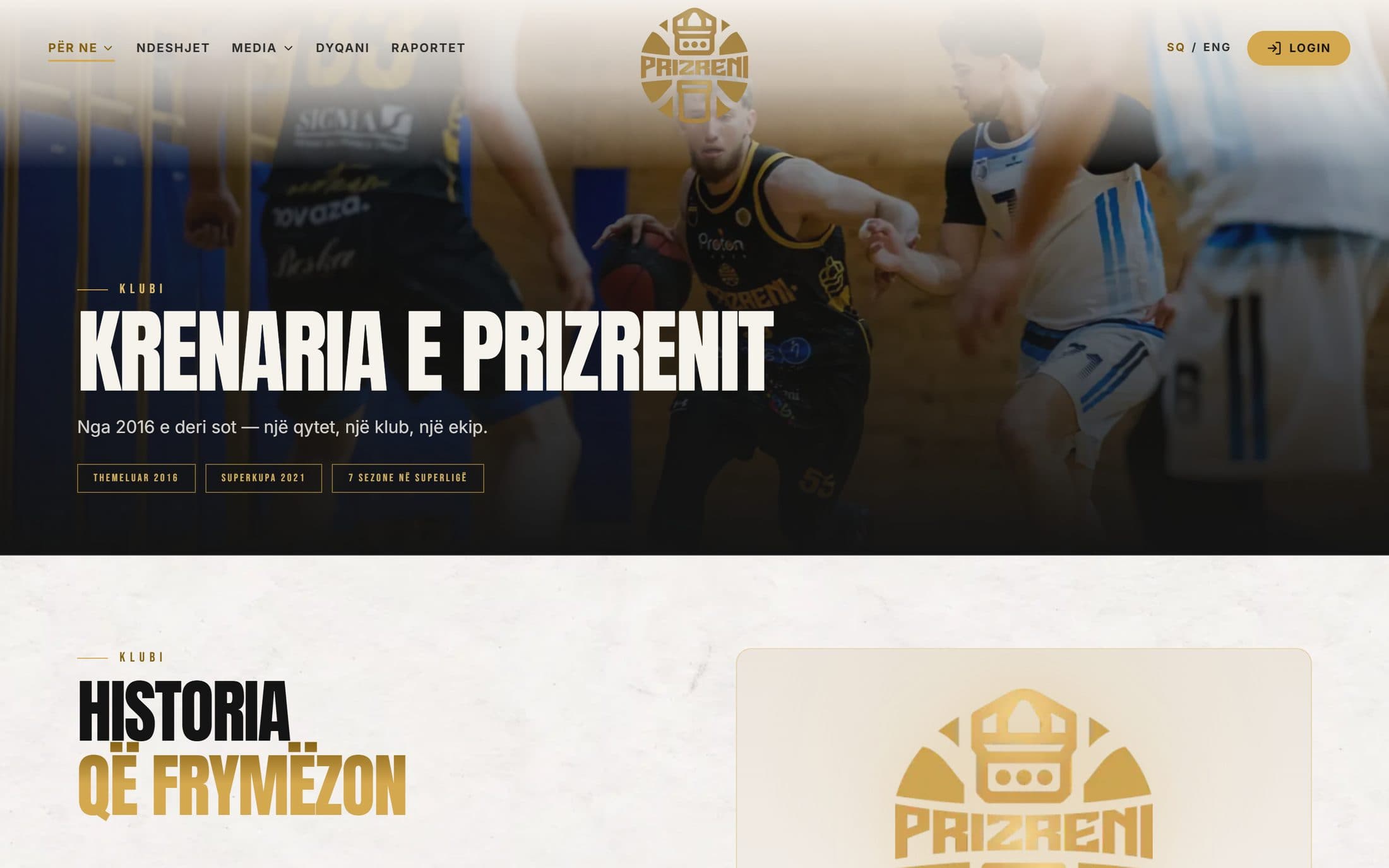 Proton Cable Prizreni club page with the Krenaria e Prizrenit hero over the team in action
